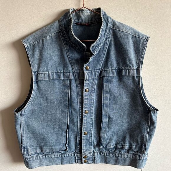 Lee Men Sleeve Less With Collar Front Button Closure Vintage Jeans Vest Blue Siz - Picture 1 of 6